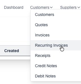 recurring Invoices menu