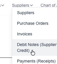 Debit Note menu